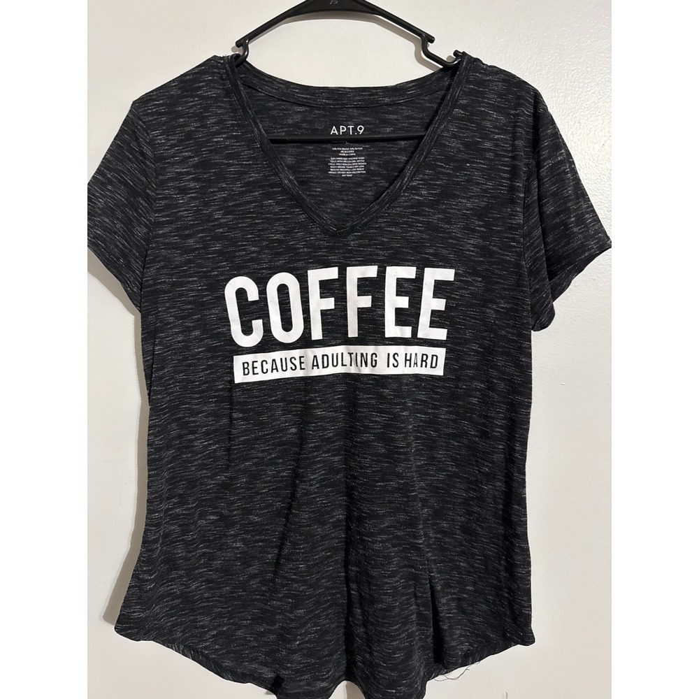 Apt. 9 Womens Coffee Because Adulting Is Hard Graphic Tee Gray Space Dye Large